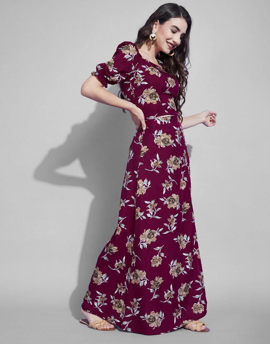 Maroon Slit Co-Ords Set | Leemboodi