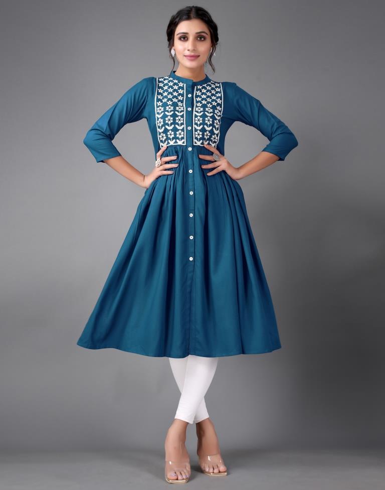 Teal Embroidered Kurti | Sudathi