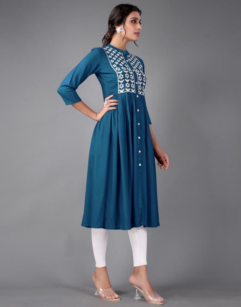 Teal Embroidered Kurti | Sudathi