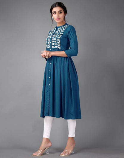 Teal Embroidered Kurti | Sudathi