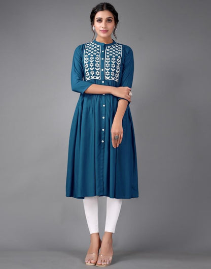 Teal Embroidered Kurti | Sudathi