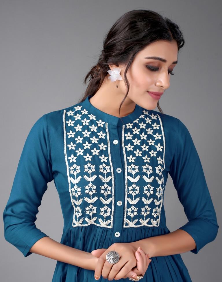 Teal Embroidered Kurti | Sudathi