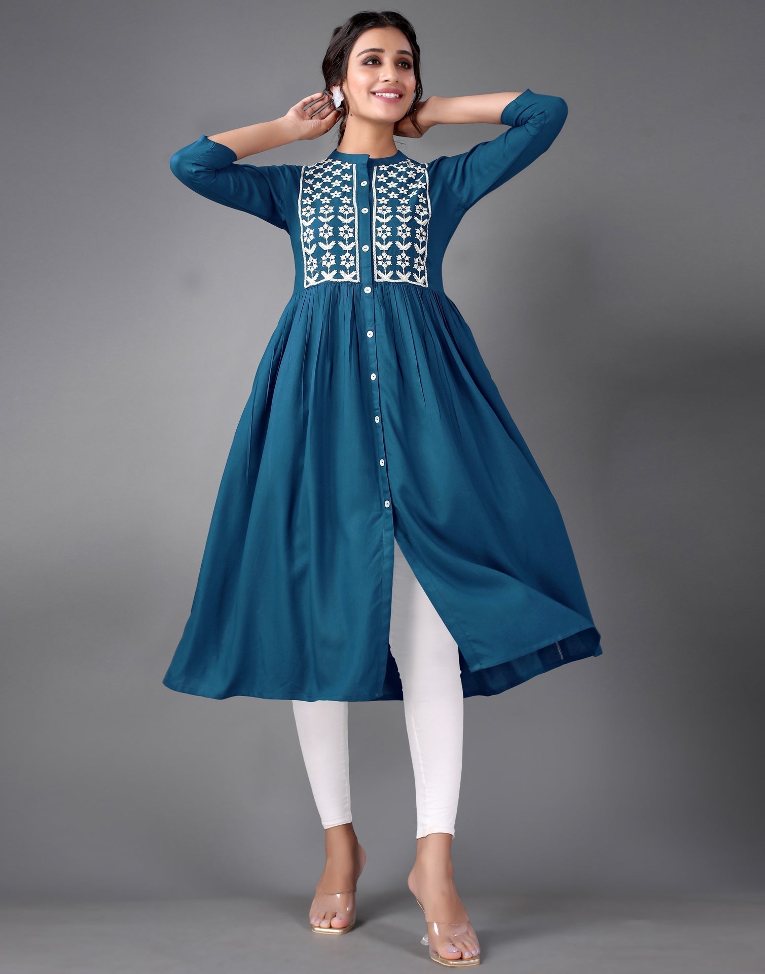 Teal Embroidered Kurti | Sudathi