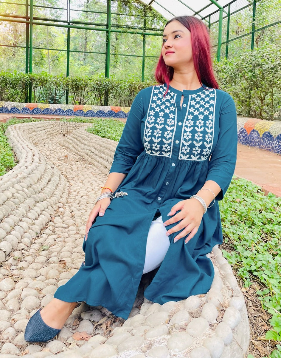 Teal Embroidered Kurti | Sudathi