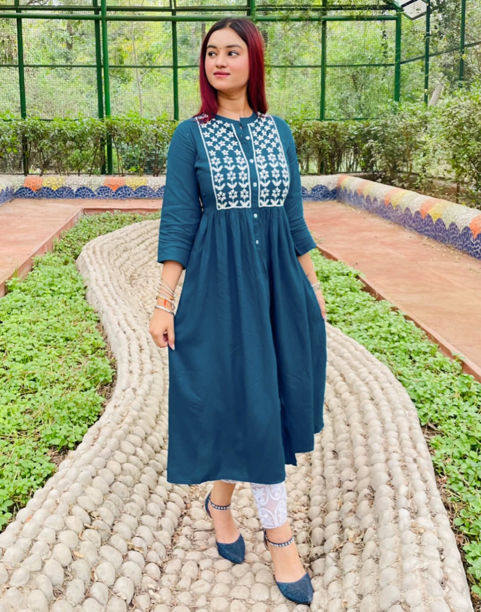 Teal Embroidered Kurti | Sudathi