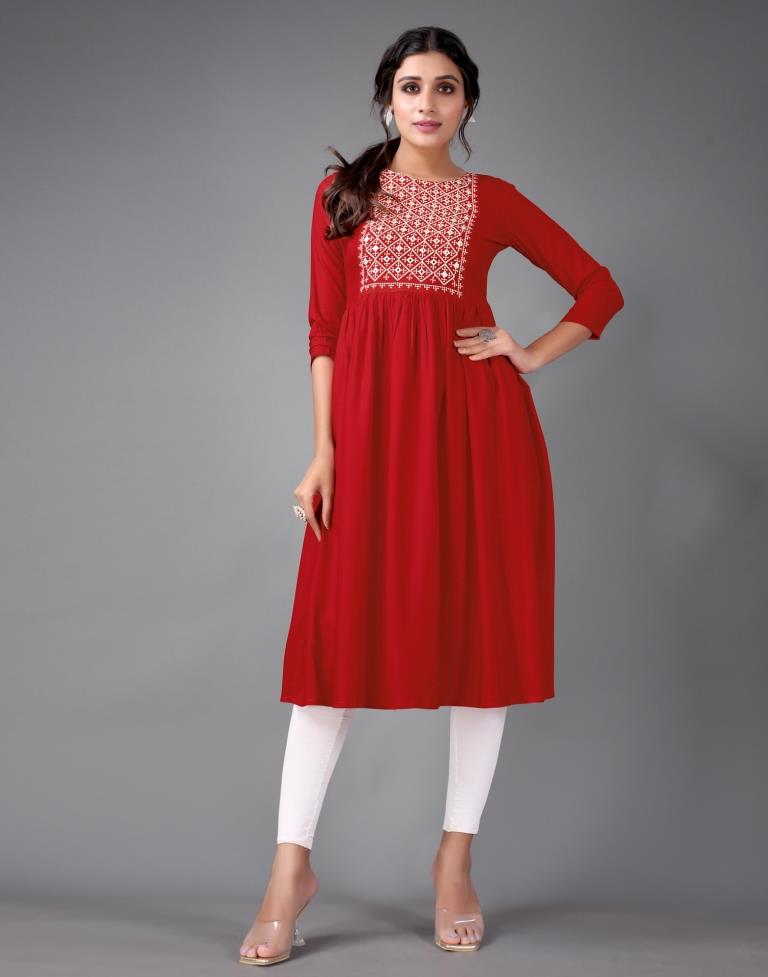 Red Embroidered Kurti | Sudathi