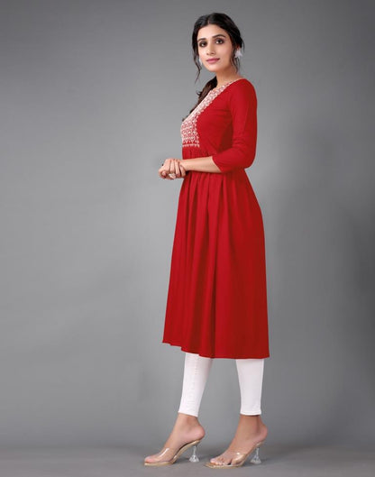 Red Embroidered Kurti | Sudathi