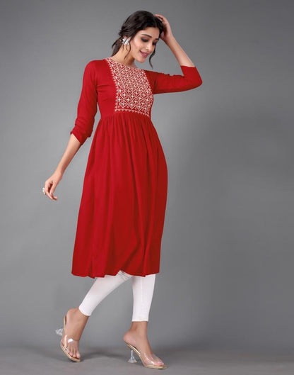 Red Embroidered Kurti | Sudathi