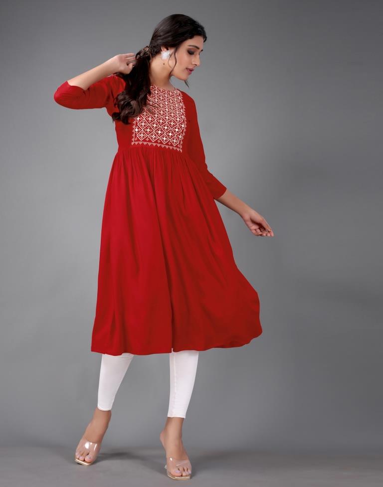 Red Embroidered Kurti | Sudathi