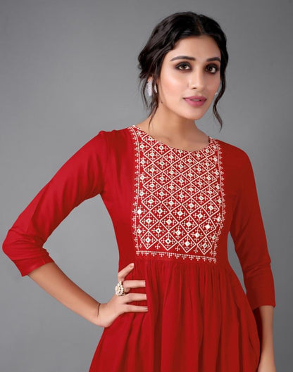 Red Embroidered Kurti | Sudathi