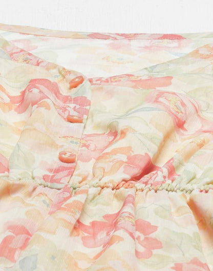 Pastel Yellow Printed Chiffon Flared Dress