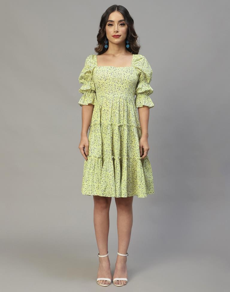 Lime Yellow Frilled Dress | Leemboodi