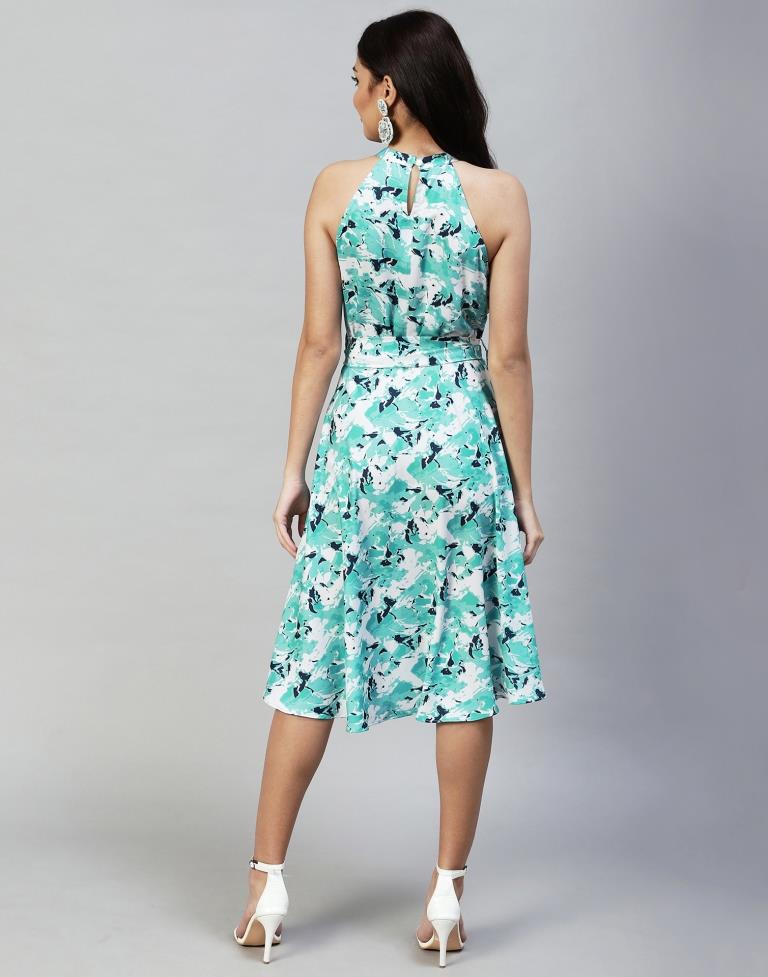 Teal Key-hole Printed Dress | Sudathi