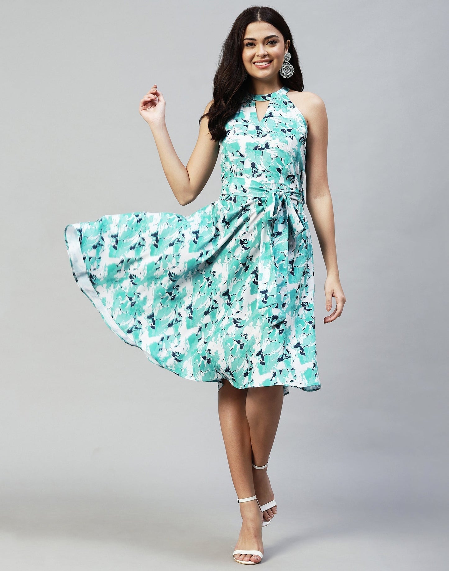 Teal Key-hole Printed Dress | Sudathi