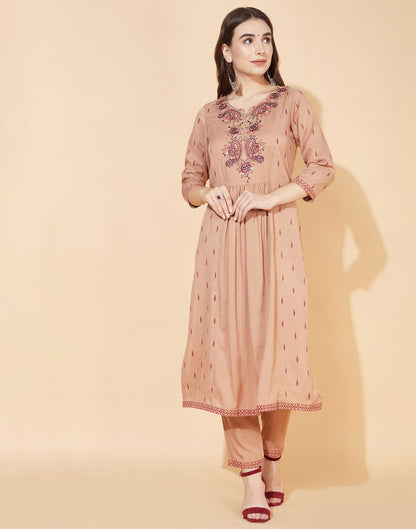 Brown Kurti With Pant And Dupatta | Leemboodi