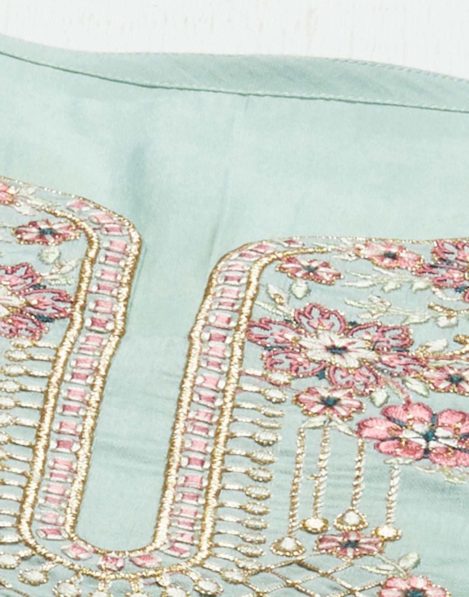 Aqua Green Silk Embroidery Kurti With Pant And Dupatta | Leemboodi