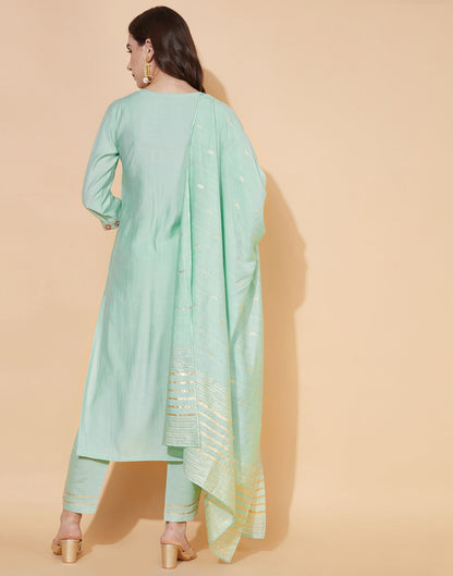 Aqua Green Silk Embroidery Kurti With Pant And Dupatta | Leemboodi