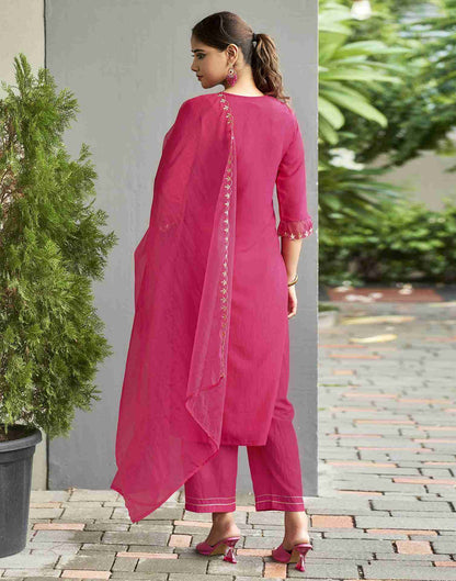 Pink Embroidered Chinnon Kurta Set With Dupatta