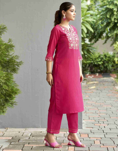 Pink Embroidered Chinnon Kurta Set With Dupatta