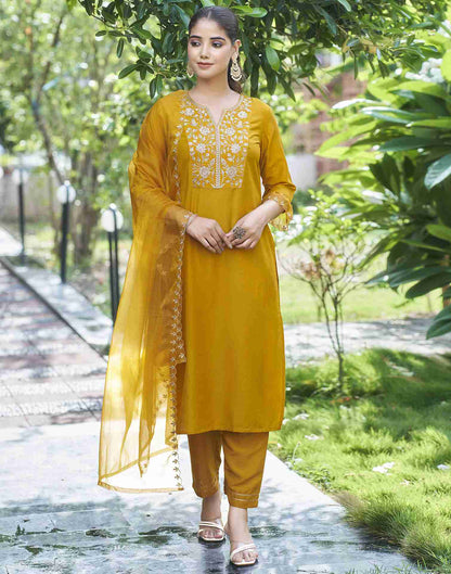 Yellow Embroidered Kurta Set With Dupatta