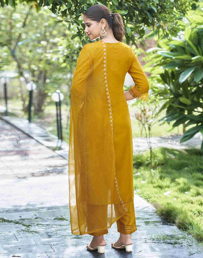 Yellow Embroidered Kurta Set With Dupatta