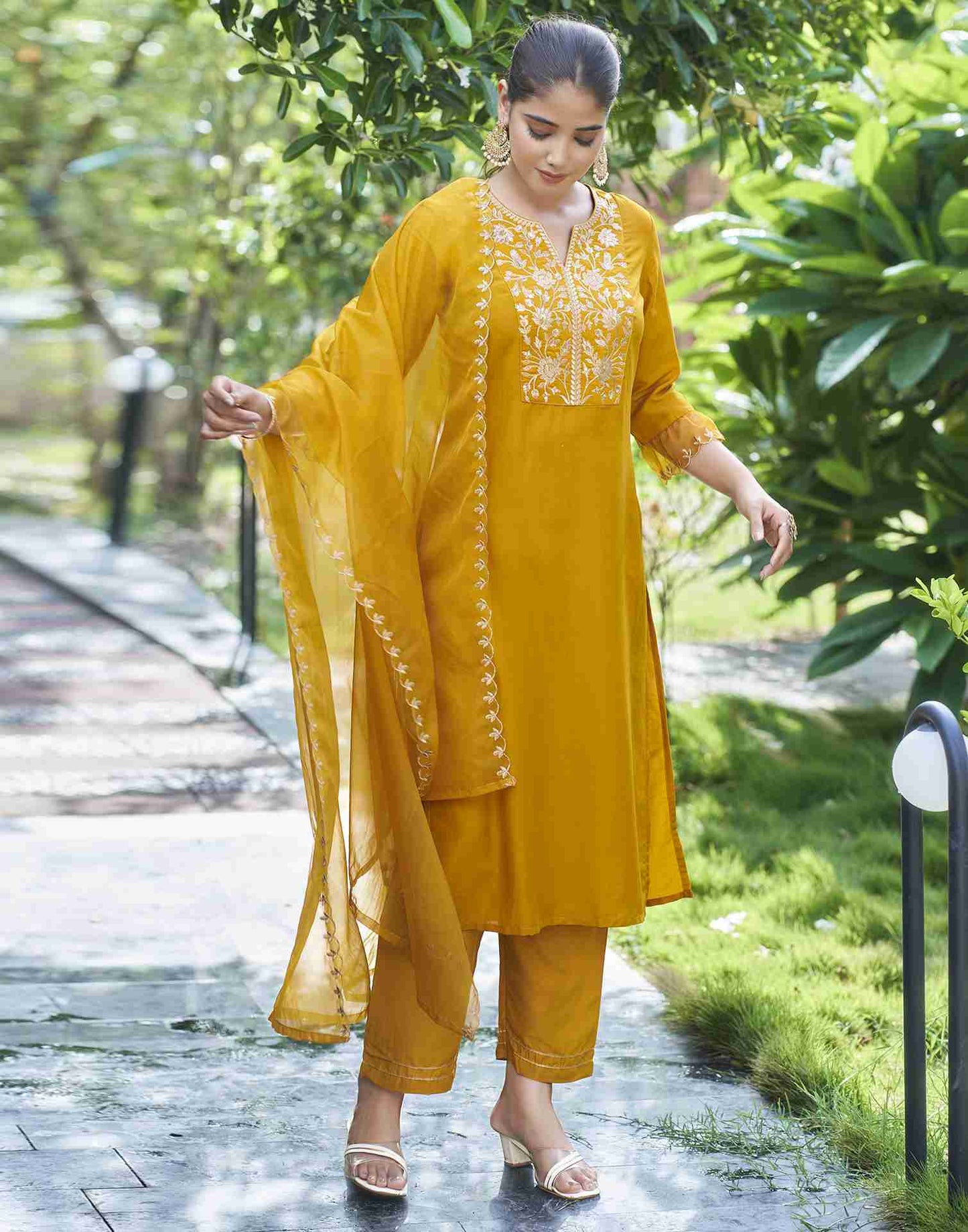 Yellow Embroidered Kurta Set With Dupatta