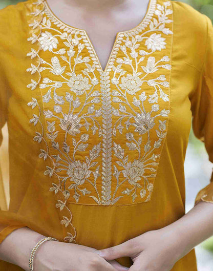 Yellow Embroidered Kurta Set With Dupatta