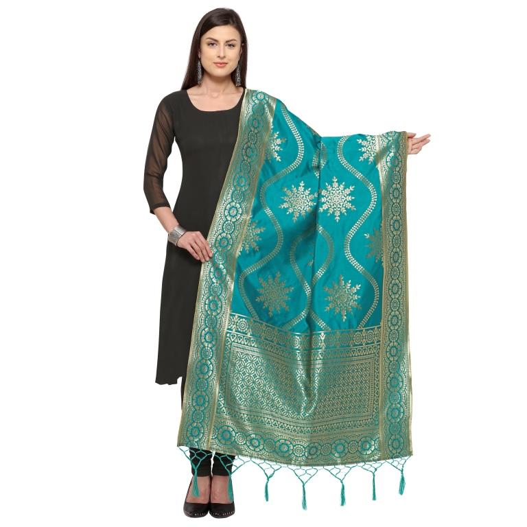 Green Coloured Poly Silk Jacqaurd Dupatta | Sudathi