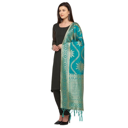 Green Coloured Poly Silk Jacqaurd Dupatta | Sudathi