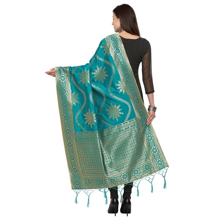 Green Coloured Poly Silk Jacqaurd Dupatta | Sudathi