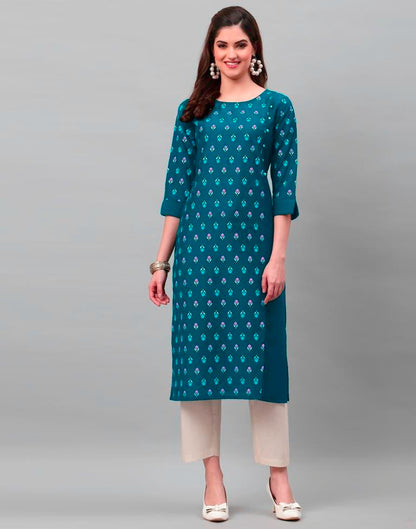 Teal Blue Printed Kurti | Sudathi