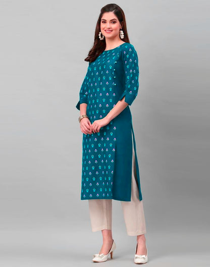 Teal Blue Printed Kurti | Sudathi