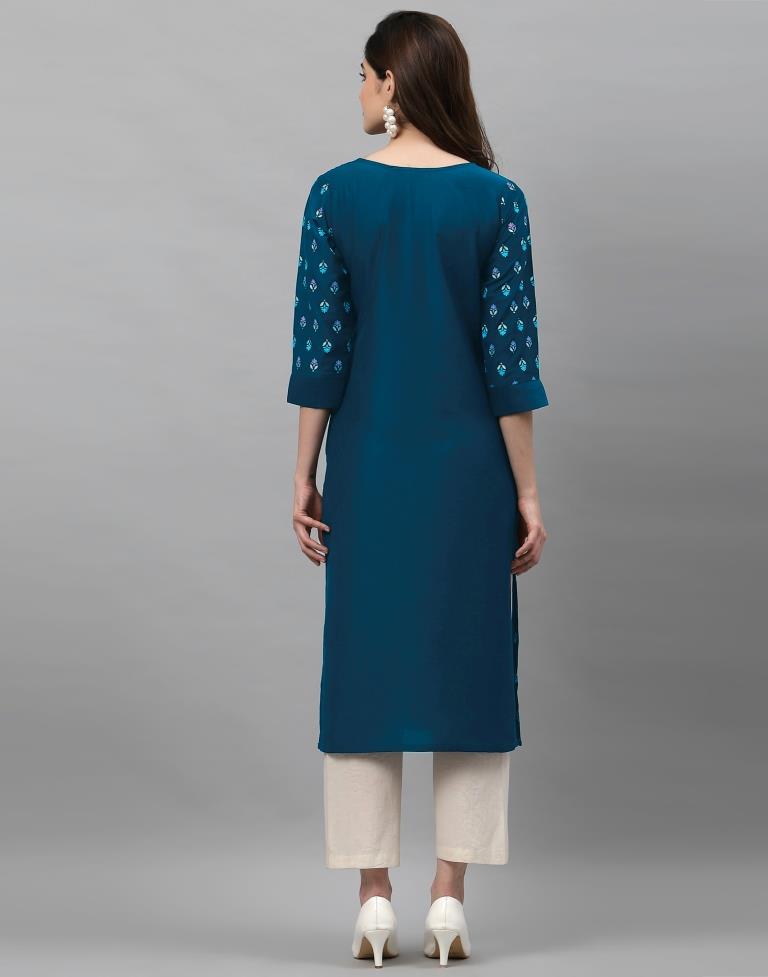 Teal Blue Printed Kurti | Sudathi