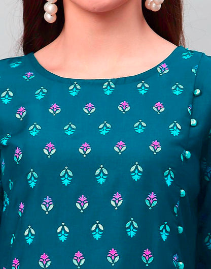 Teal Blue Printed Kurti | Sudathi