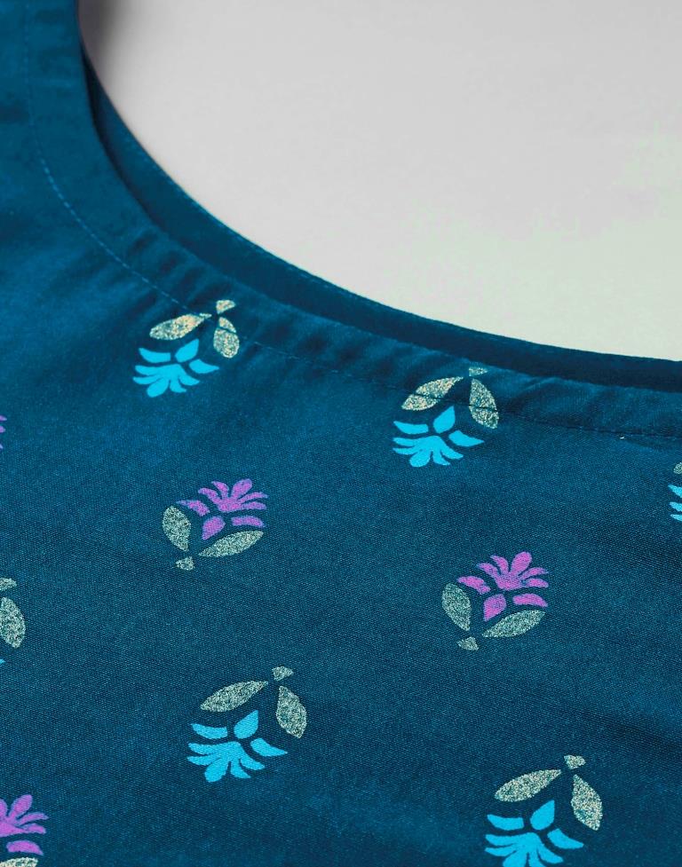 Teal Blue Printed Kurti | Sudathi