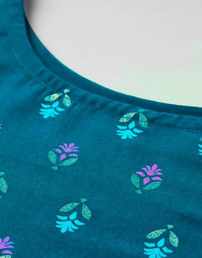 Teal Blue Printed Kurti | Sudathi