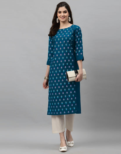 Teal Blue Printed Kurti | Sudathi