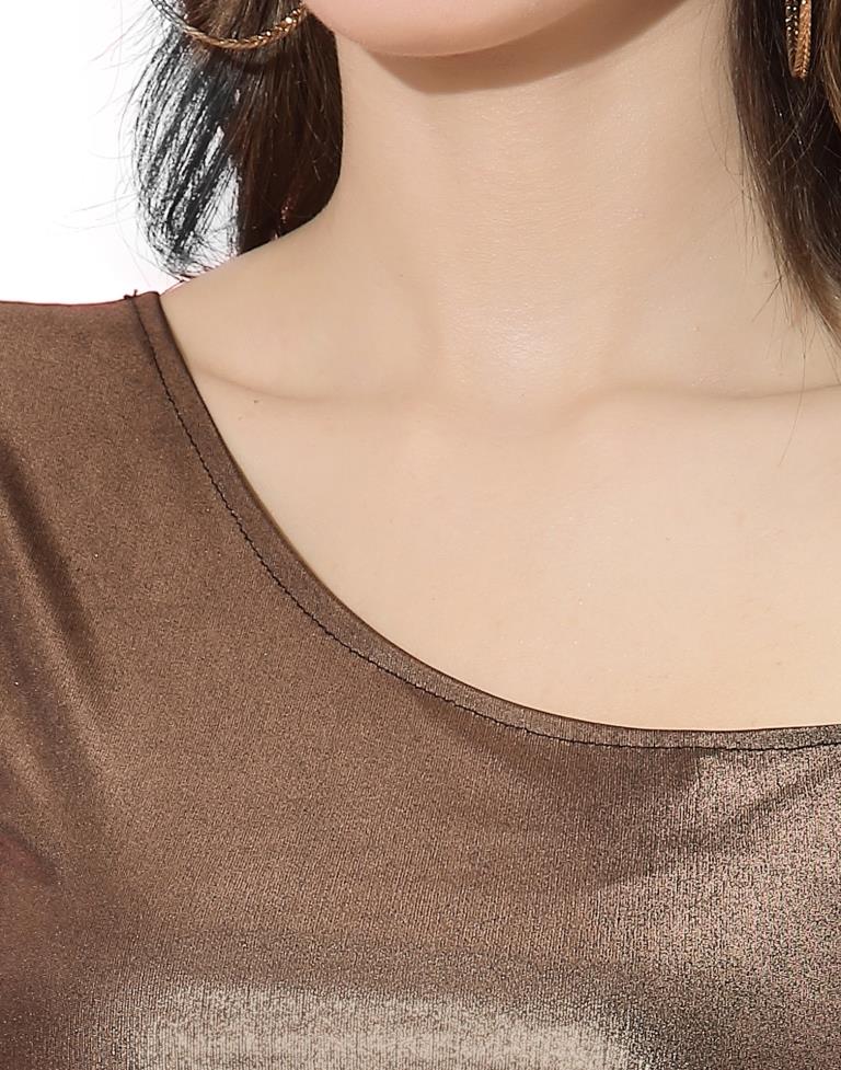 Coffee Brown Metallic One Shoulder Crop top | Leemboodi