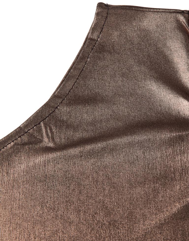 Coffee Brown Metallic One Shoulder Crop top | Leemboodi