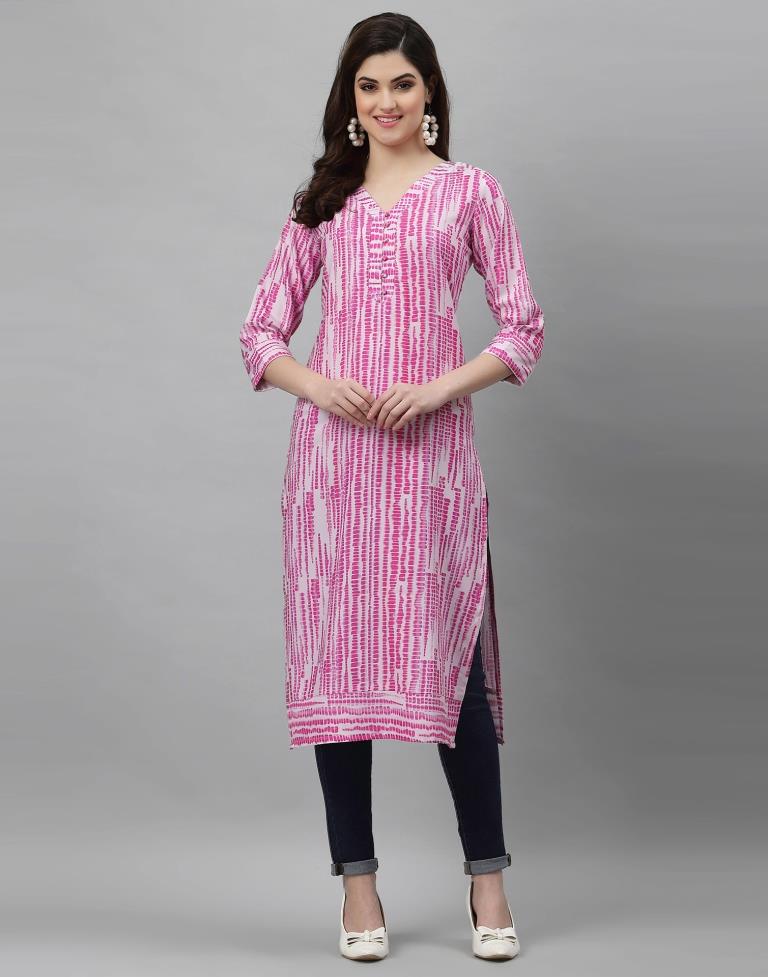 White& Pink Printed Kurti | Sudathi