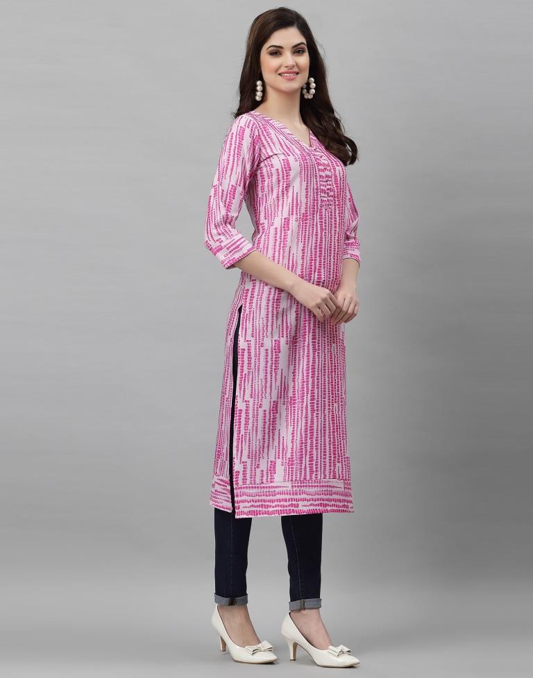 White& Pink Printed Kurti | Sudathi