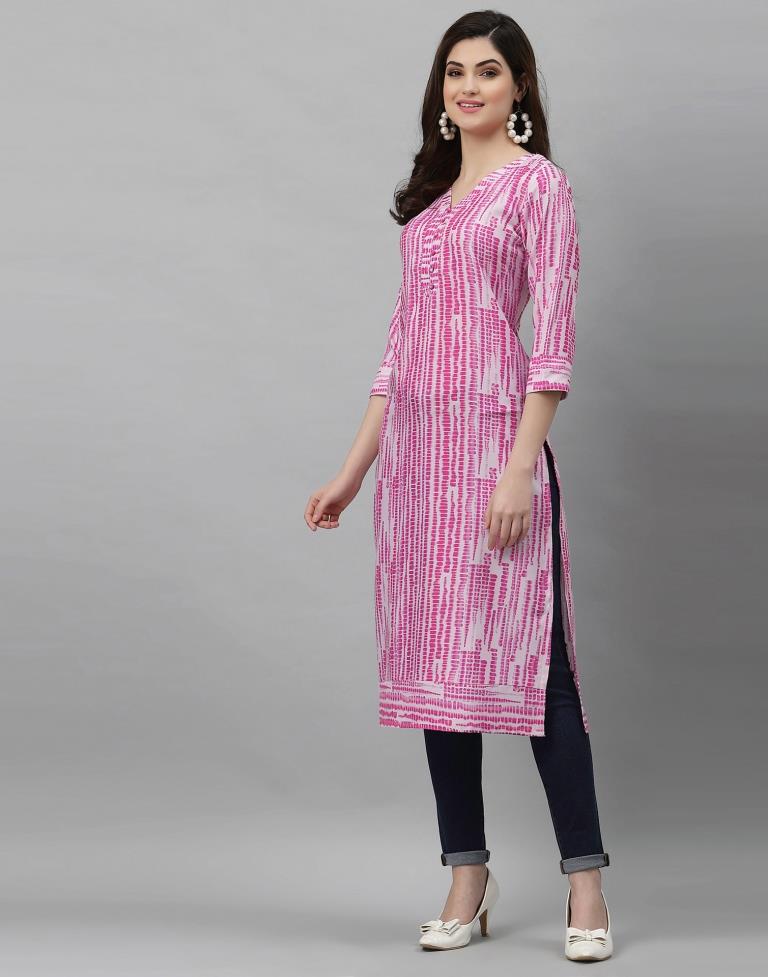 White& Pink Printed Kurti | Sudathi