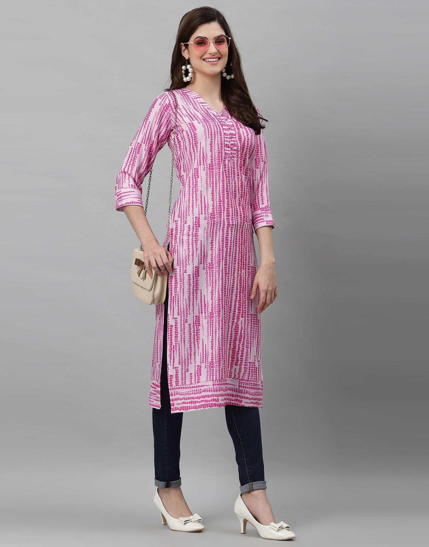 White& Pink Printed Kurti | Sudathi