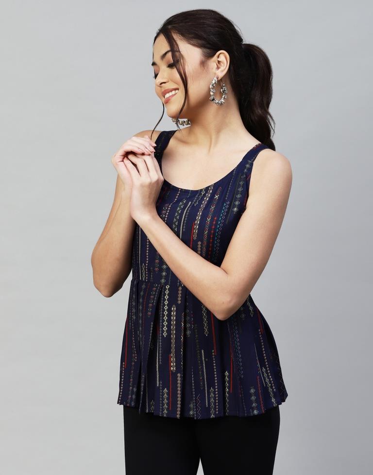 Dark Blue Peplum Top | Leemboodi