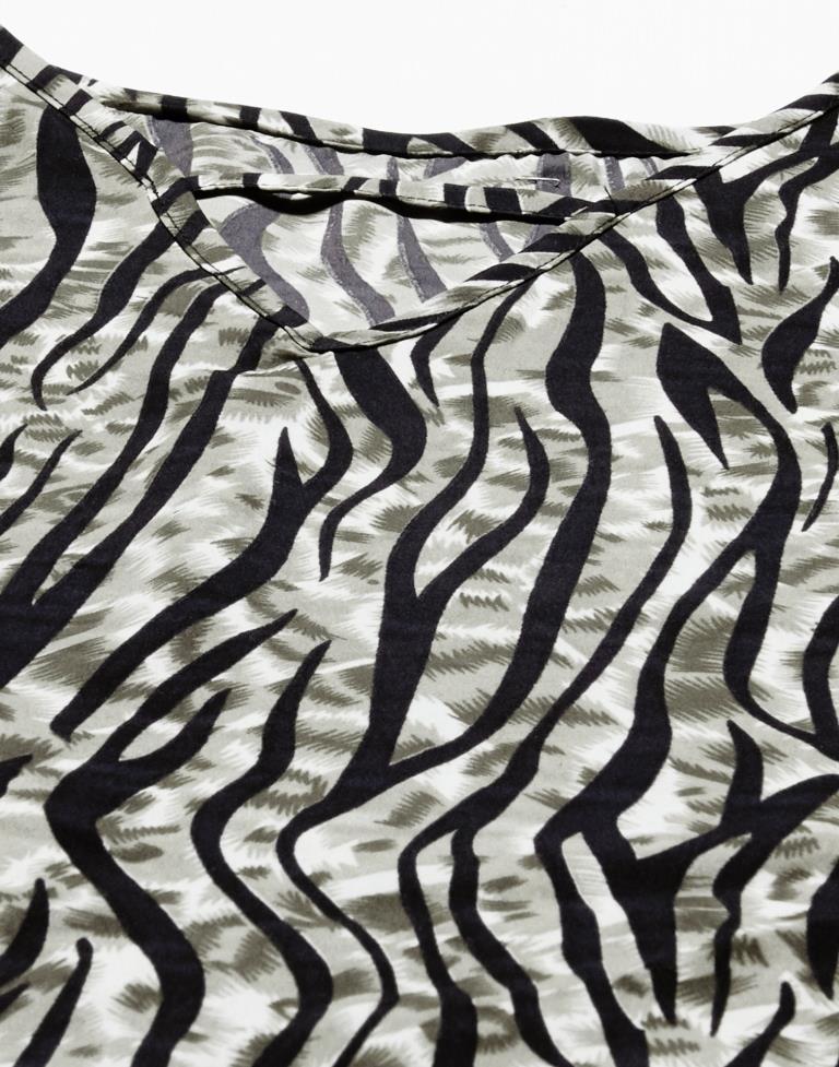 Olive Green And Black Animal Printed Top | Leemboodi