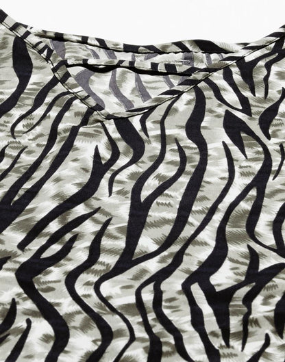 Olive Green And Black Animal Printed Top | Leemboodi