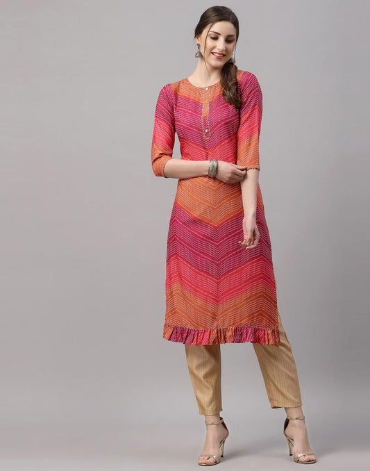 Red And Orange Printed Kurti | Leemboodi