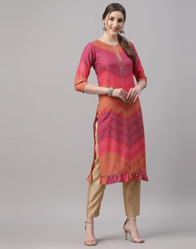 Red And Orange Printed Kurti | Leemboodi