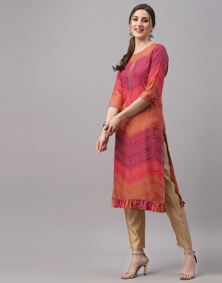 Red And Orange Printed Kurti | Leemboodi