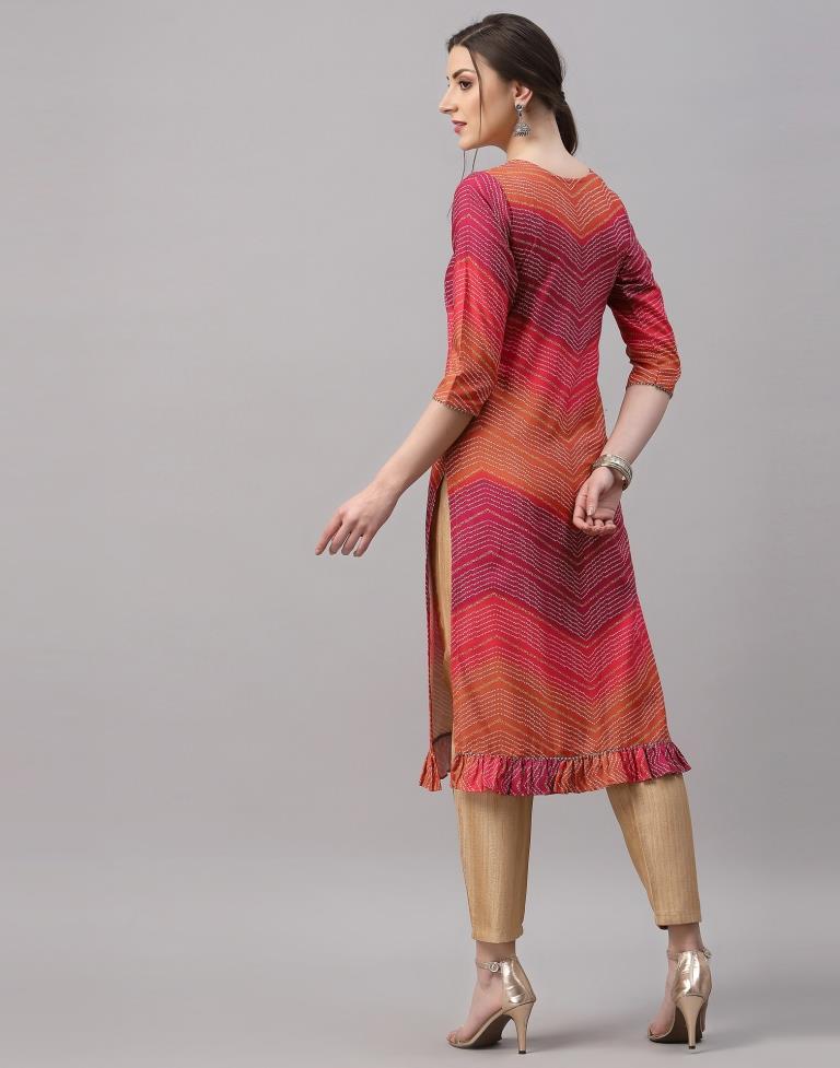 Red And Orange Printed Kurti | Leemboodi